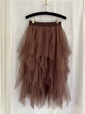 Women's Layered Midi Tulle Skirt in Brown